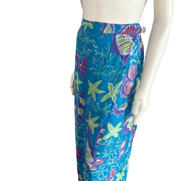NWT NEW AURA Sea Life OceanTheme Maxi Wrap Skirt in Blue Starfish Seashell SZ L - Picture 3 of 11